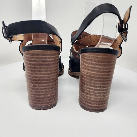 Madewell The Cindy Sandal Size 11 Black Leather Criss Cross Slingback Stack Heel - Picture 6 of 13